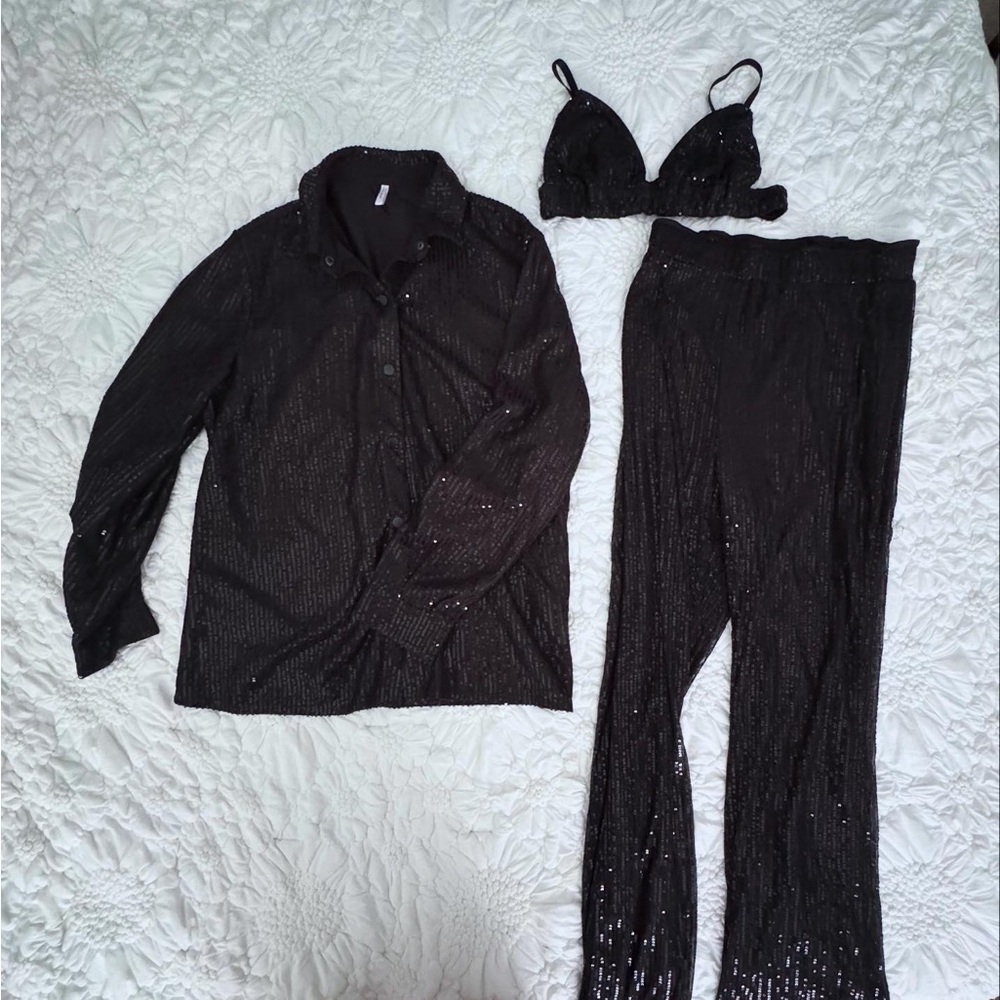 SHEIN Black Sequin Set